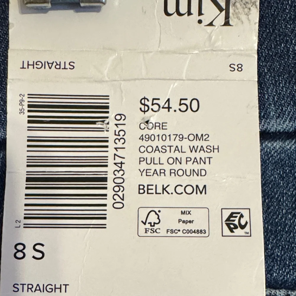 NWT RETAIL: $55 Kim Rogers Straight Leg Tummy Control Jeans 8SHORT #I